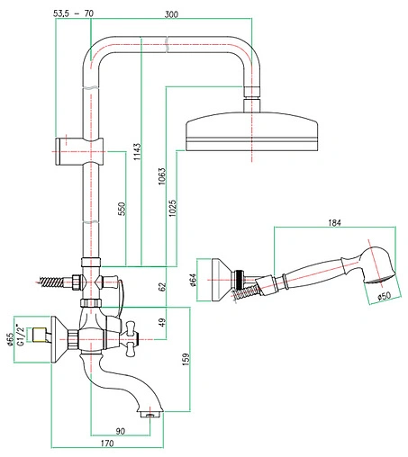 Душевая система со смесителем для ванны Fiore Margot хром 26CR0619
