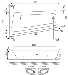 Ванна акриловая Excellent Ava Comfort 150x80 R WAEX.AVP15WH, 3