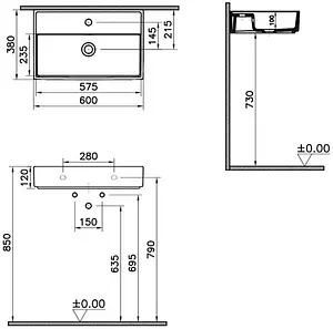 Раковина VitrA ArchiPlan 60 белый 7401B003-0001 Раковина VitrA ArchiPlan 60 белый 7401B003-0001, 2