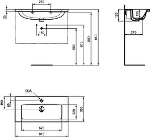 Раковина Ideal Standard i.Life S Vanity 81 белый T458901 Раковина Ideal Standard i.Life S Vanity 81 белый T458901, 2