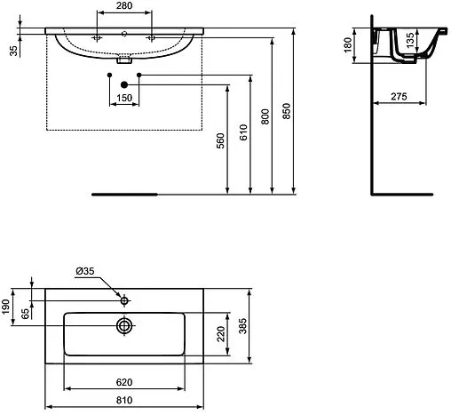 Раковина Ideal Standard i.Life S Vanity 81 белый T458901