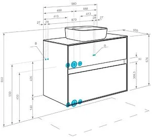 Тумба-умывальник подвесная Aquaton Либерти 100 дуб эльвезия 1A2796K4LY010, 2