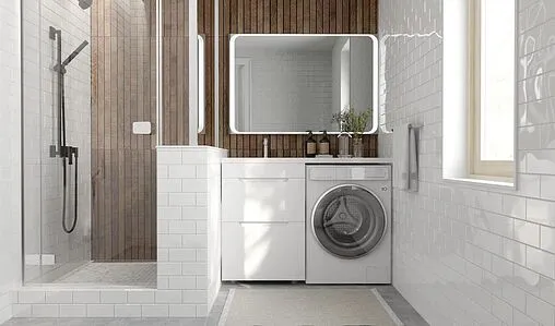 Тумба-умывальник напольная над стиральной машиной Raval Forte 120 L белый For.01.120.L/N/W+4627173210027