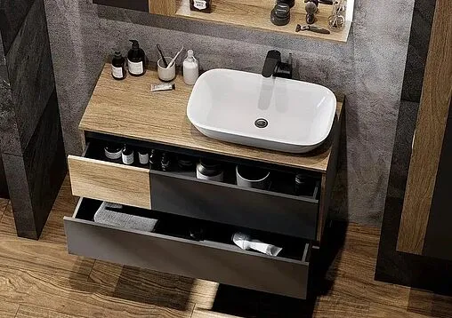 Тумба-умывальник подвесная Aquaton Терра 105 дуб кантри/антрацит 1A2469K2TEKA0