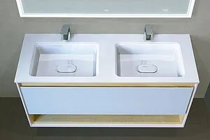 Тумба-умывальник подвесная Jorno Glass 120 белый/дуб сонома Gla.01.122/P/W+Mol.08.120/W Тумба-умывальник подвесная Jorno Glass 120 белый/дуб сонома Gla.01.122/P/W+Mol.08.120/W, 4