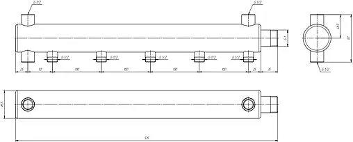 Коллектор распределительный концевой 5 отводов 1&quot;н x ½&quot;н Ду 50мм Valtec VTc.510.BS.SG50060405