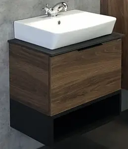 Тумба-умывальник подвесная Comforty Штутгарт 60 дуб тёмно-коричневый/чёрный 00004151039CF, 1