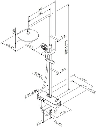 Душевая система с термостатом для ванны Am.Pm Inspire 2.0 хром F0750A500