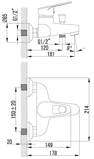 Смеситель для ванны Lemark Luna хром LM4102C