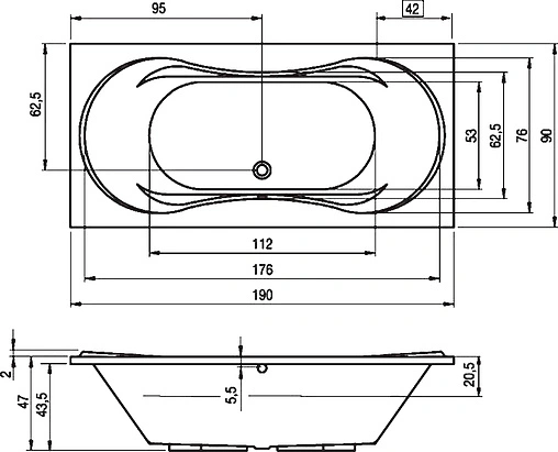Ванна акриловая Riho SUPREME 190x90 B014001005