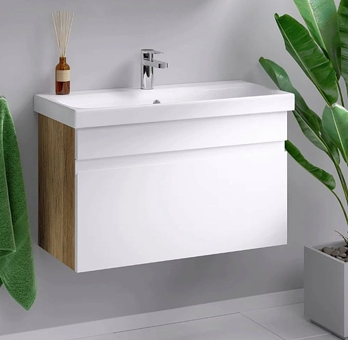 Тумба-умывальник подвесная Aqwella Smart 80 белый/дуб балтийский SRT0108DB+S-UM-MOD80SL/1