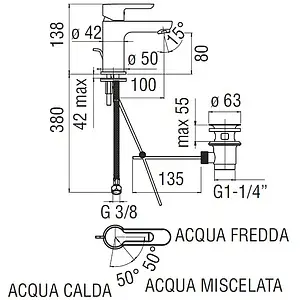 Смеситель для раковины Nobili ABC хром ABE87118/1CR Смеситель для раковины Nobili ABC хром ABE87118/1CR, 2