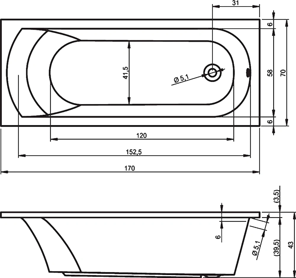 Ванна акриловая Riho MIAMI 170x70 B060001005
