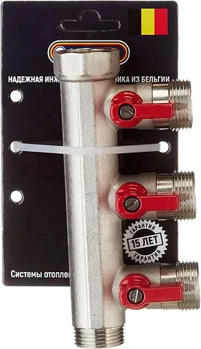 Коллектор запорный проходной 3 отвода красный ¾&quot;в/н x ¾&quot;ек Henco VB050503-ROOD