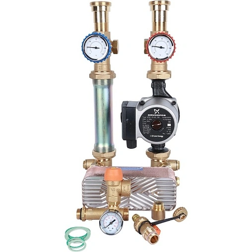 Насосный модуль с теплообменником 28 пластин 1"н х 1"в Stout SDG-0038-282502 с насосом Grundfos UPSO 25-65 180