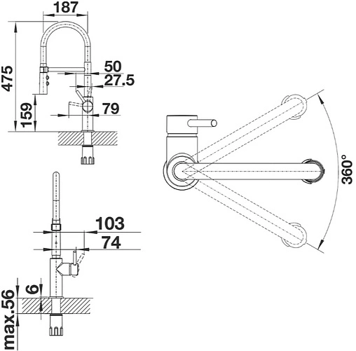 Смеситель для кухни с гибким изливом Blanco Catris-S нержавеющая сталь/чёрный 525792