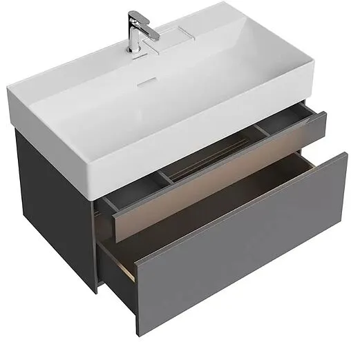 Тумба-умывальник подвесная Kerama Marazzi Logica 90 стальной серый LOG.90.2\ST+LO.wb.90.2+LO.dis.02\CR