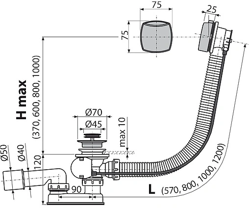 Слив-перелив для ванны AlcaPlast хром A55K NEW-100