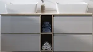 Тумба-умывальник подвесная Cersanit Moduo 140 белый SB-SZ-MOD60-BL/Wh+SB-SZ-MOD60-BL/Wh+SB-MD-MOD20-SZ+SB-BL-MOD140+, 1