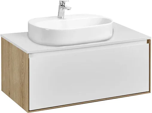 Тумба-умывальник подвесная Aquaton Либерти 90 дуб эльвезия/белый глянец 1A2799K5LY010