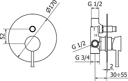 Смеситель для ванны скрытого монтажа Cezares Positano хром POSITANO-VDIM-01