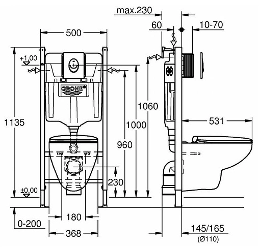 Комплект 6 в 1 Grohe Solido 39419000 с кнопкой Skate Air 38505000 хром глянцевый
