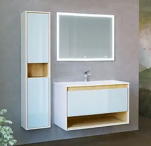 Тумба-умывальник подвесная Jorno Glass 100 белый/дуб сонома Gla.01.97/P/W+Mol.08.100/W Тумба-умывальник подвесная Jorno Glass 100 белый/дуб сонома Gla.01.97/P/W+Mol.08.100/W, 5