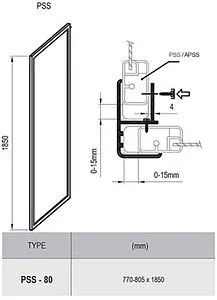 Боковая стенка 800мм прозрачное, матовое стекло Ravak Supernova PSS-80 94040100ZG, 2