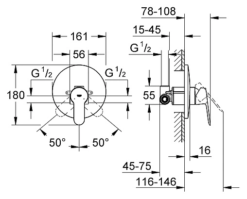 Смеситель для душа скрытого монтажа Grohe BauEdge хром 29078000