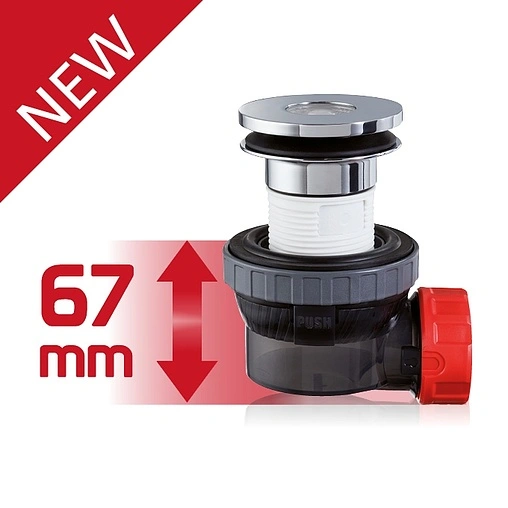 Сифон бутылочный компактный с выпуском Wirquin NANO 6.7 чёрный/хром 30987054 Сифон бутылочный компактный с выпуском Wirquin NANO 6.7 чёрный/хром 30987054