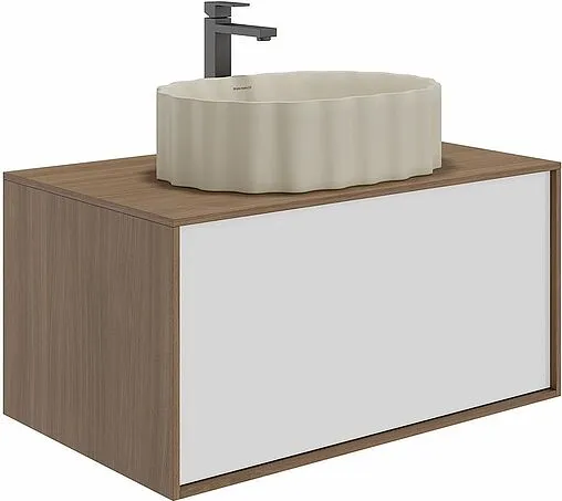 Тумба под умывальник Kerama Marazzi Atollo 80 белый матовый/дерево AT.80\WHT.M