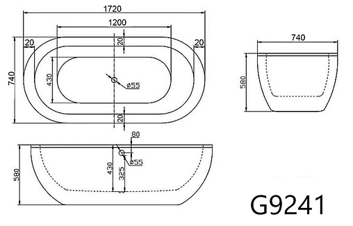 Ванна акриловая отдельностоящая Abber 172x74 AB9241
