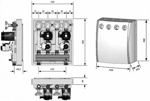 Насосный модуль с прямым контуром и с 3-х ходовым смесительным клапаном 1&quot;н х ¾&quot;в Meibes Kombimix UK_MK M26102.3OSRU с насосом Grundfos UPM3 Hybrid 15-70