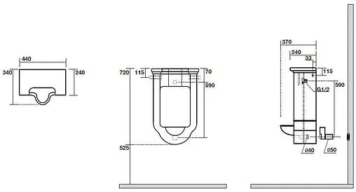 Писсуар со скрытым подводом воды Kerasan Waldorf черный 413004