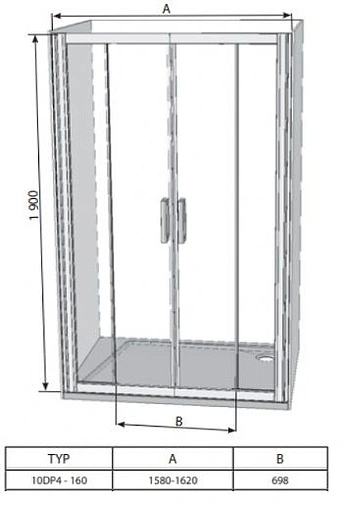 Дверь в нишу 1600мм прозрачное стекло Ravak 10° 10DP4-160 0ZKS0C00Z1
