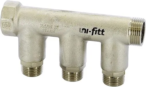 Коллектор запорный проходной 3 отвода ¾"в/н x ½"к Uni-fitt 420N3230 Коллектор запорный проходной 3 отвода ¾"в/н x ½"к Uni-fitt 420N3230