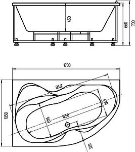 Ванна акриловая Aquatek Вега 170х105 L с фронтальной панелью с каркасом (разборный) VEG170-0000073, 2