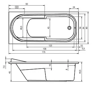 Ванна акриловая Riho COLUMBIA 175x80 B003001005, 3