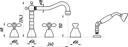 Смеситель на борт ванны на 5 отверстий Migliore Princeton Plus хром ML.PRP-8080.Cr