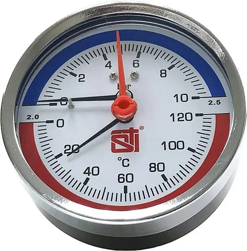 Термоманометр аксиальный STI 80мм 10 бар 120°С ½&quot; ТМА80-12-10УП