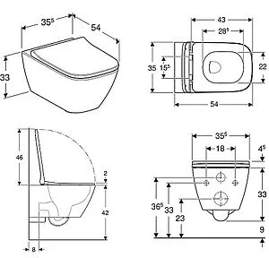 Унитаз подвесной безободковый Geberit Smyle Square Rimfree белый 500.683.00.2 Унитаз подвесной безободковый Geberit Smyle Square Rimfree белый 500.683.00.2, 2