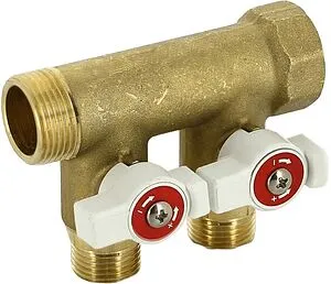 Коллектор запорный проходной 2 отвода ¾"в/н x ½"н Uni-fitt 420G3220 Коллектор запорный проходной 2 отвода ¾"в/н x ½"н Uni-fitt 420G3220, 5