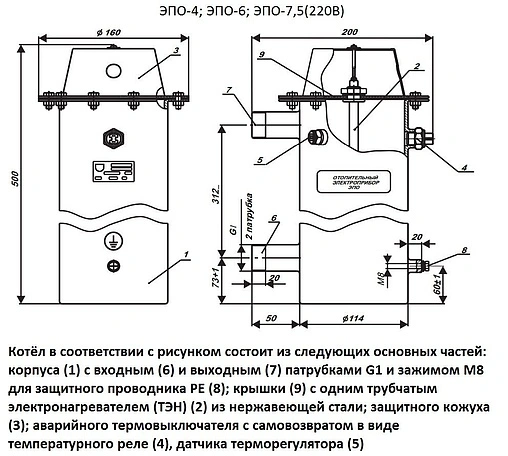 Котел электрический одноконтурный 4кВт Эван ЭПО 4 11015