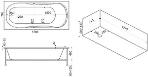 Ванна акриловая Bas Нептун 170х70 ЗВ00072 Ванна акриловая Bas Нептун 170х70 ЗВ00072, 2