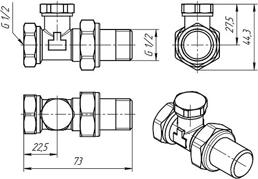 Вентиль запорный прямой ½&quot; в/н Valtec VT.020.N.04