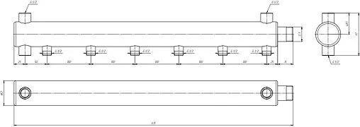 Коллектор распределительный концевой 6 отводов 1&quot;н x ½&quot;н Ду 50мм Valtec VTc.510.BS.SG50060406