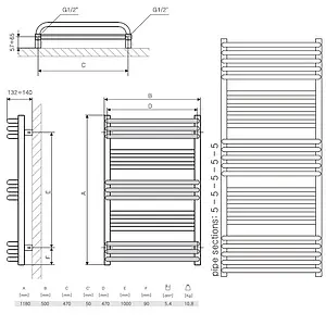 Полотенцесушитель электрический лесенка Terma Pola 1180x500 хром WLPAL118050 KCROE1Е8, 2