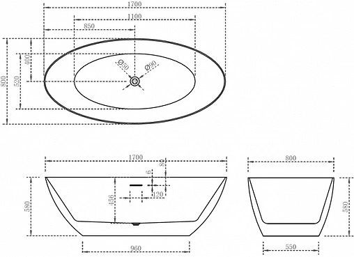 Ванна акриловая отдельностоящая Abber 170x80 AB9374-1.7