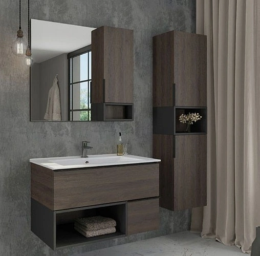 Шкаф-зеркало Comforty Франкфурт 90 дуб шоколадно-коричневый 00004150529CF