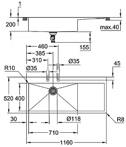 Мойка кухонная Grohe K1000-116 нержавеющая сталь 31581SD1, 2